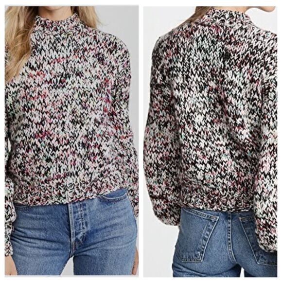 Ulla Johnson Rhea Multicolor Chunky Knit Sweater with Puff Sleeves Crew Neck XS - Picture 2 of 9